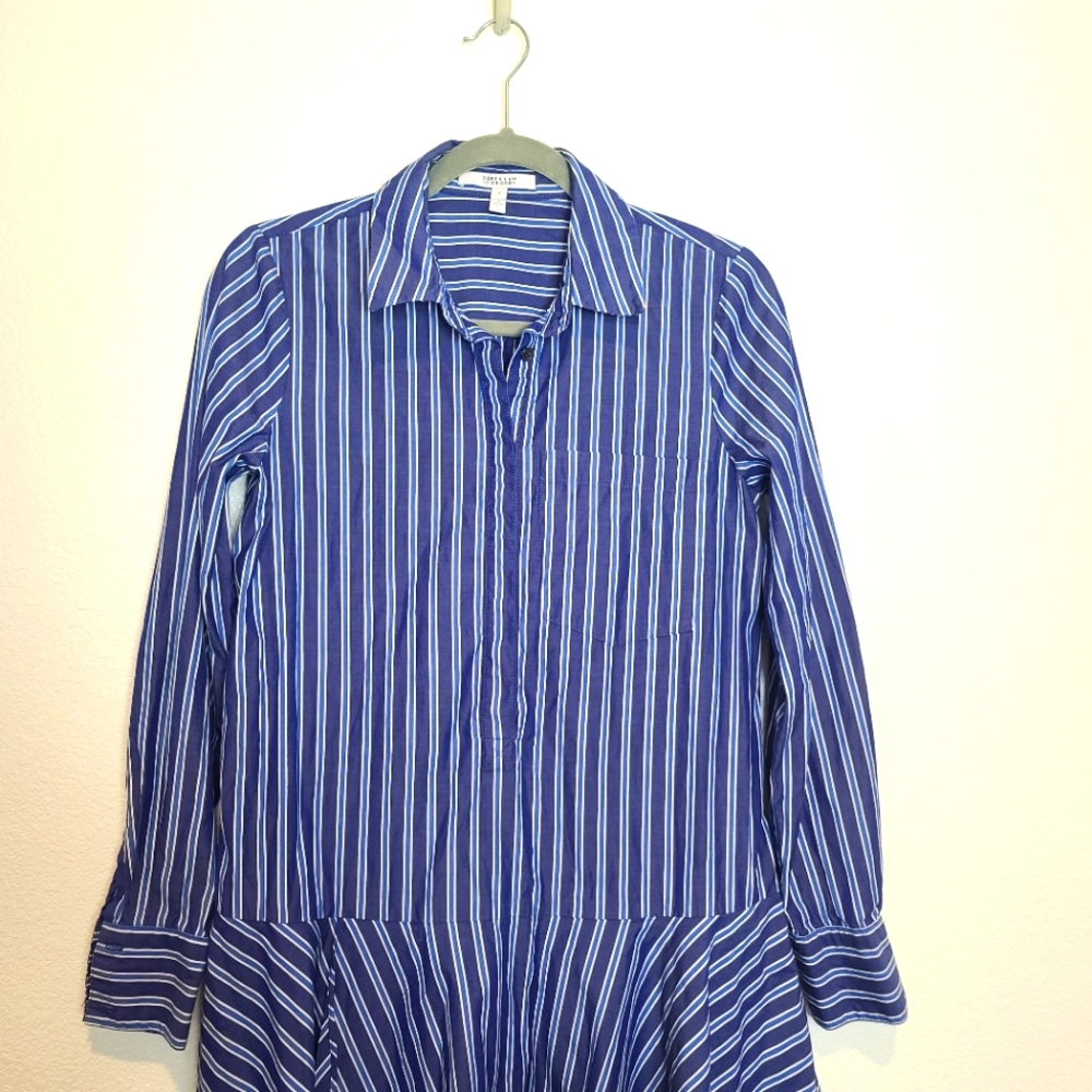 Derek Lam 10 Crosby Striped Blue Fit and Flare Long Sleeve Mini Dress Size 4 - Picture 2 of 8